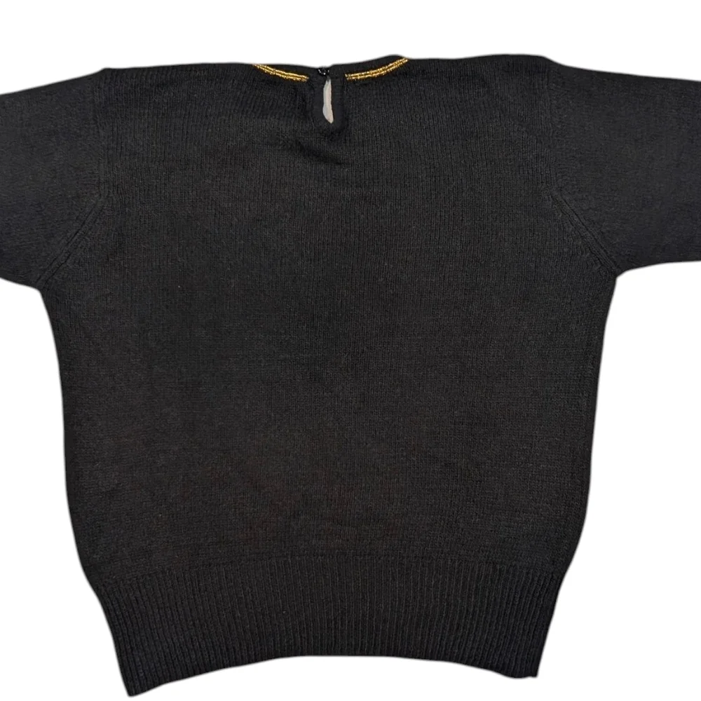 Vintage Karin Scott Petites beaded poinsettia Silk/Angora/Wool sweater. PMedium